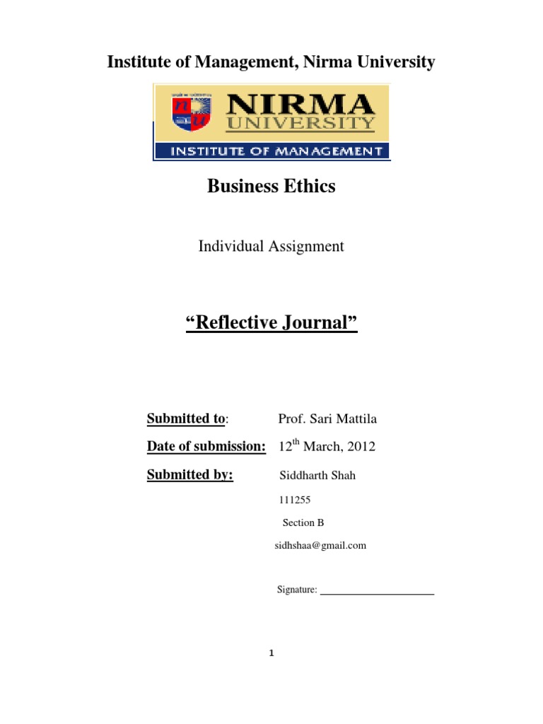 Reflective Journal Business Ethics Corporate Social Responsibility