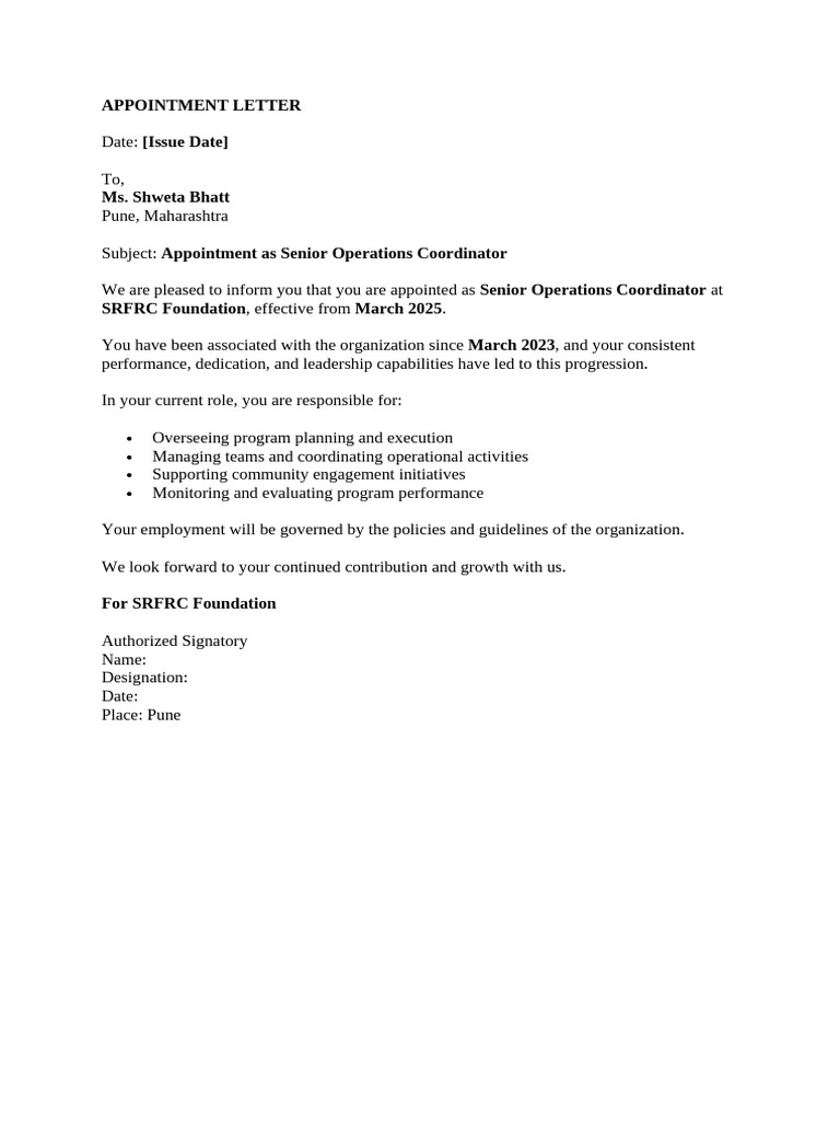 Appointment Letter | PDF