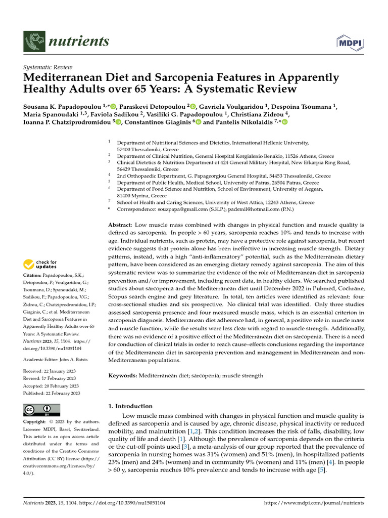 Mediterranean Diet and Sarcopenia Featur | PDF | Fat | Dieting