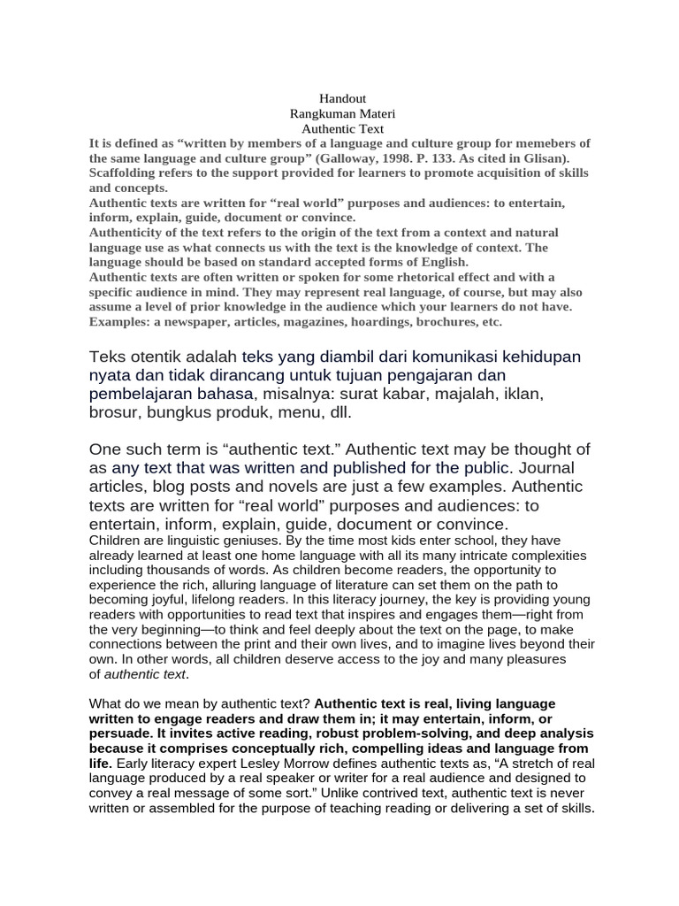 Handout Authentic Text | PDF | English As A Second Or Foreign Language ...