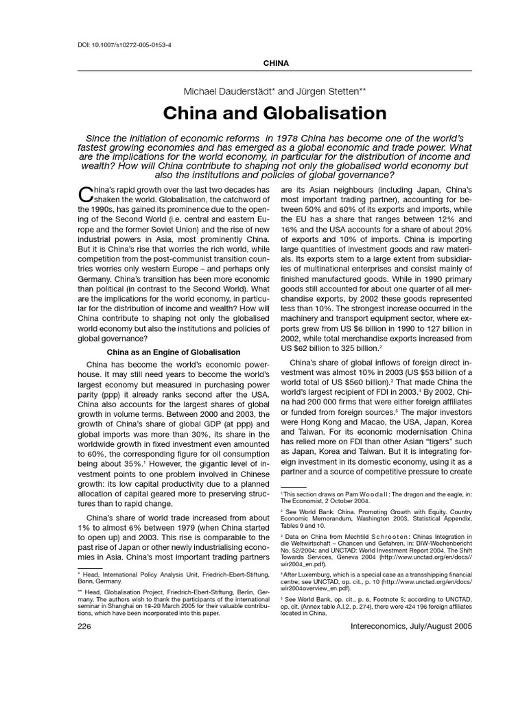 china-and-globalisation | PDF | Foreign Direct Investment | Purchasing ...