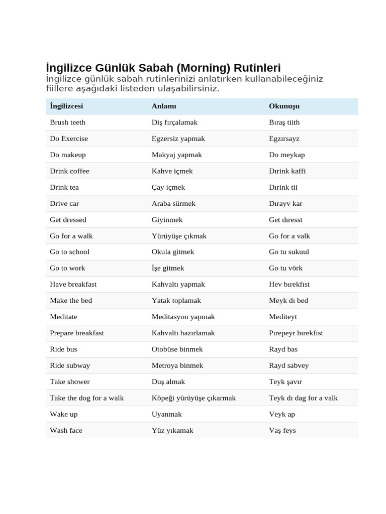 Daily Routine Verbs | PDF