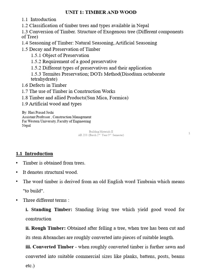 Unit 1. Timber and Wood | PDF | Lumber | Wood