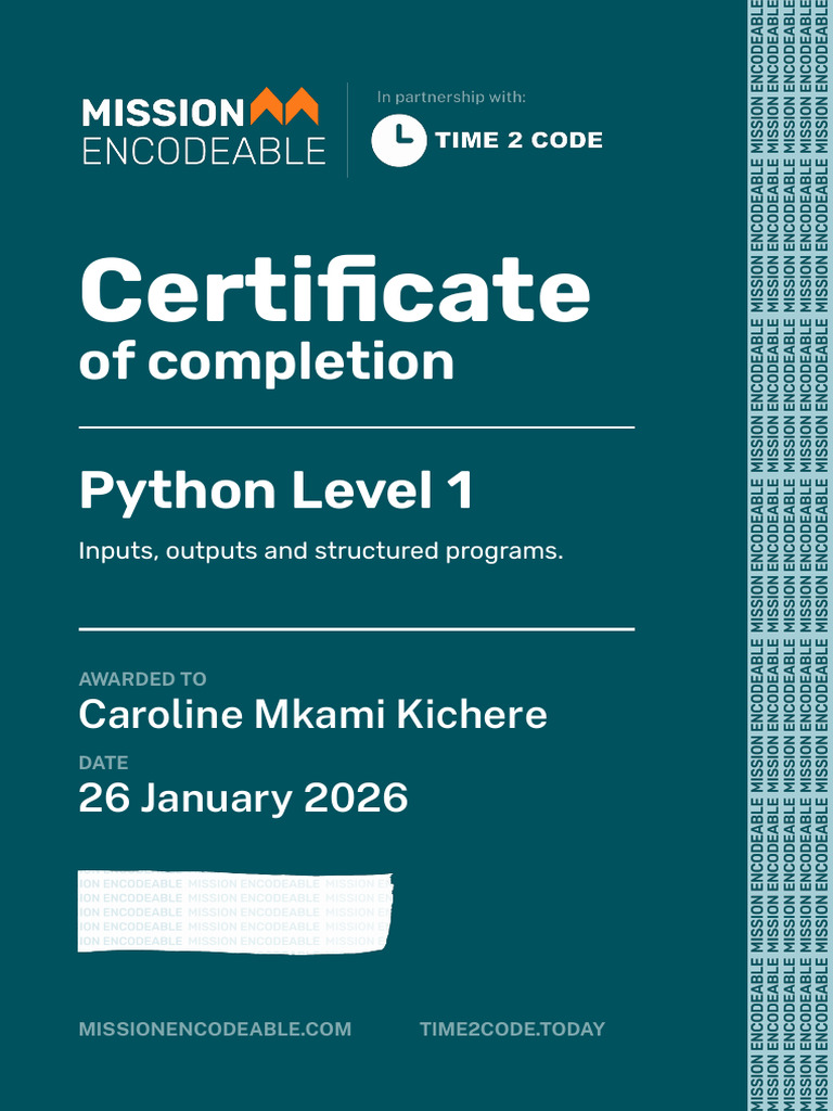 Mission Encodeable Certificate Python Level 1 | PDF