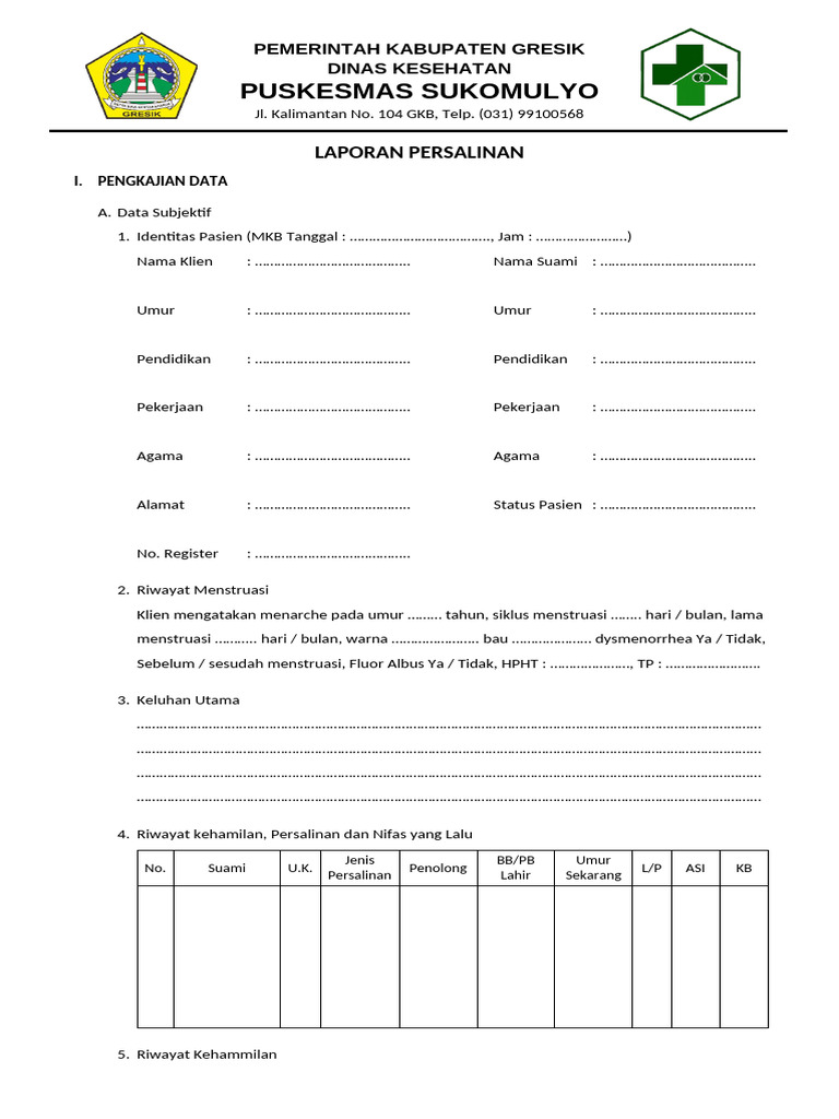 Form Lap. Persalinan | PDF