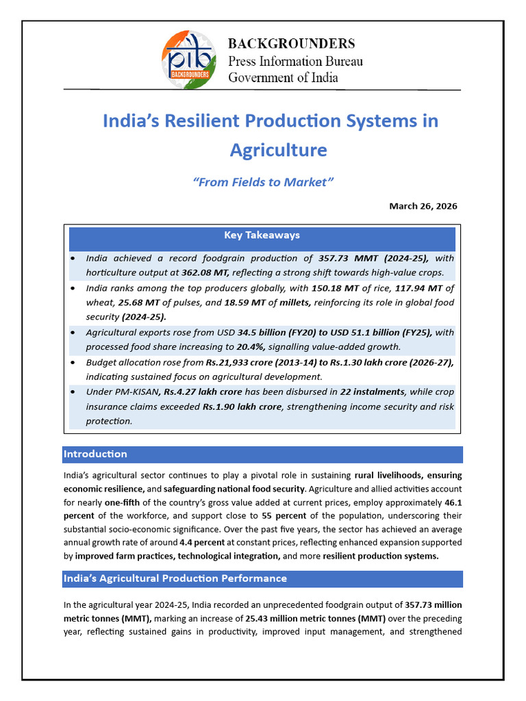 Pib Agriculture Report 2025 26 | PDF | Crops | Cereals
