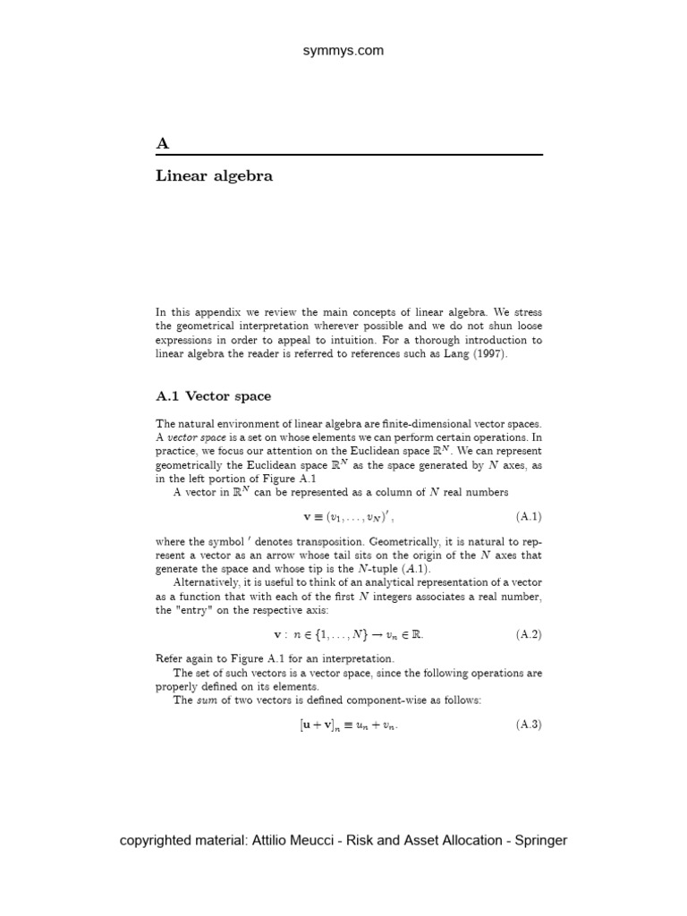 33 _ Attilio Meucci - Risk and Asset Allocation - Linear Algebra | PDF ...