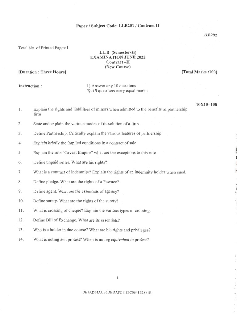 Que Papers - Contract-II | PDF | Negotiable Instrument | Private Law
