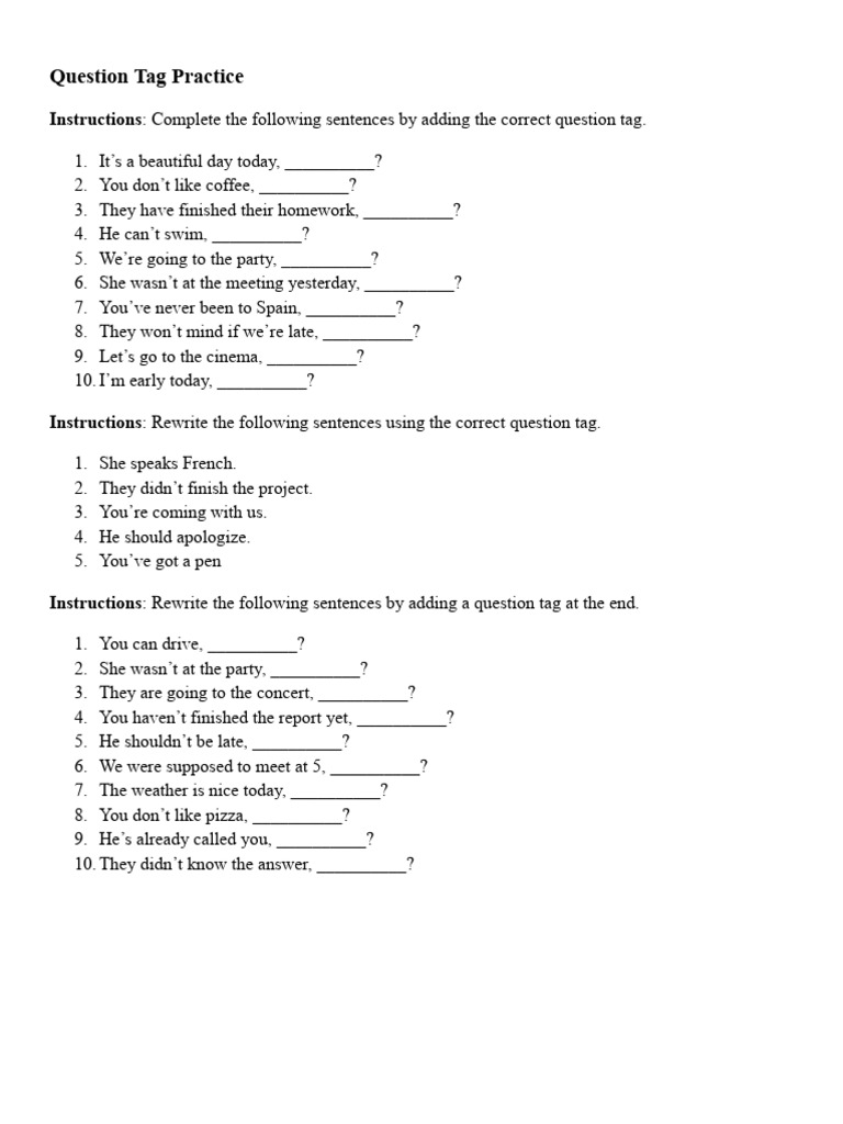 Question Tag Practice | PDF