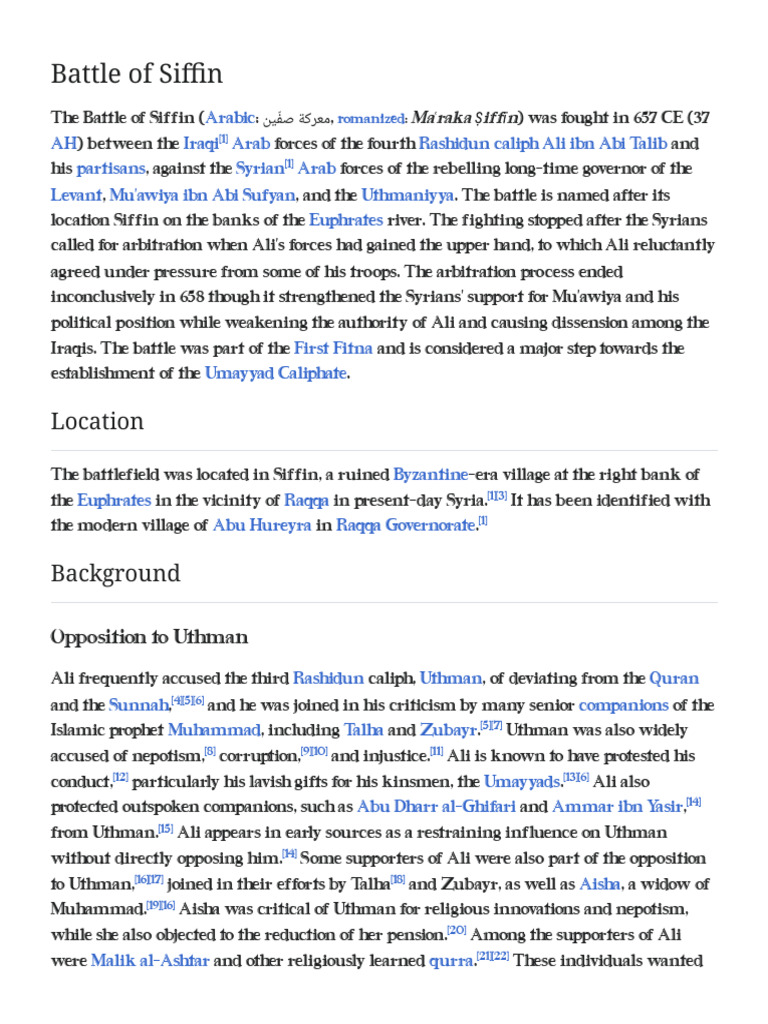 Battle of Siffin - Wikipedia-1 | PDF | Ali | Life Of Muhammad