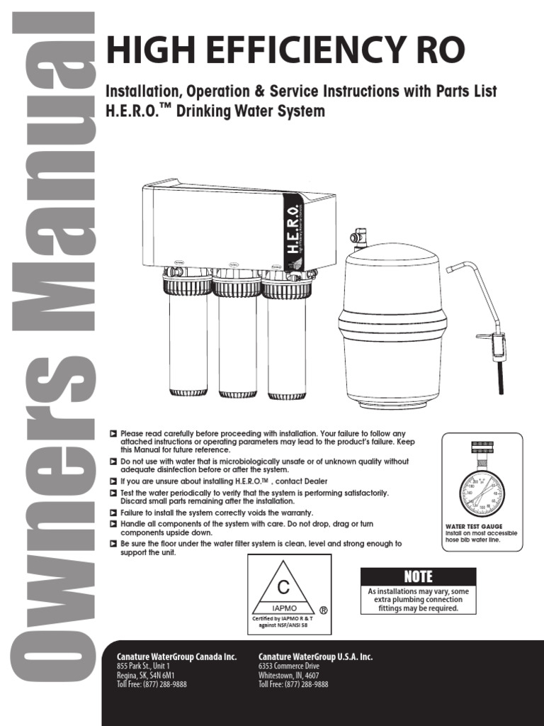 Manual Hero Ro, High Efficiency Ro System | PDF | Membrane | Water