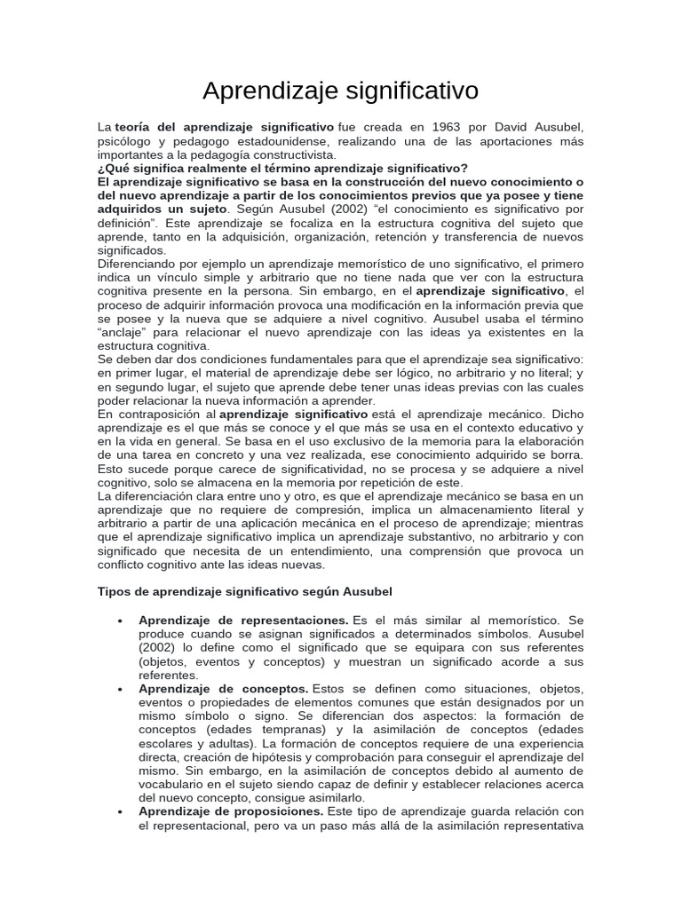 Cómo Enseñar y Aprender Desde La Teoría Del Aprendizaje Significativo ...