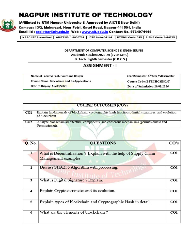 Blockchain & its Applications - Assignment (Unit - 1& 2) | PDF ...