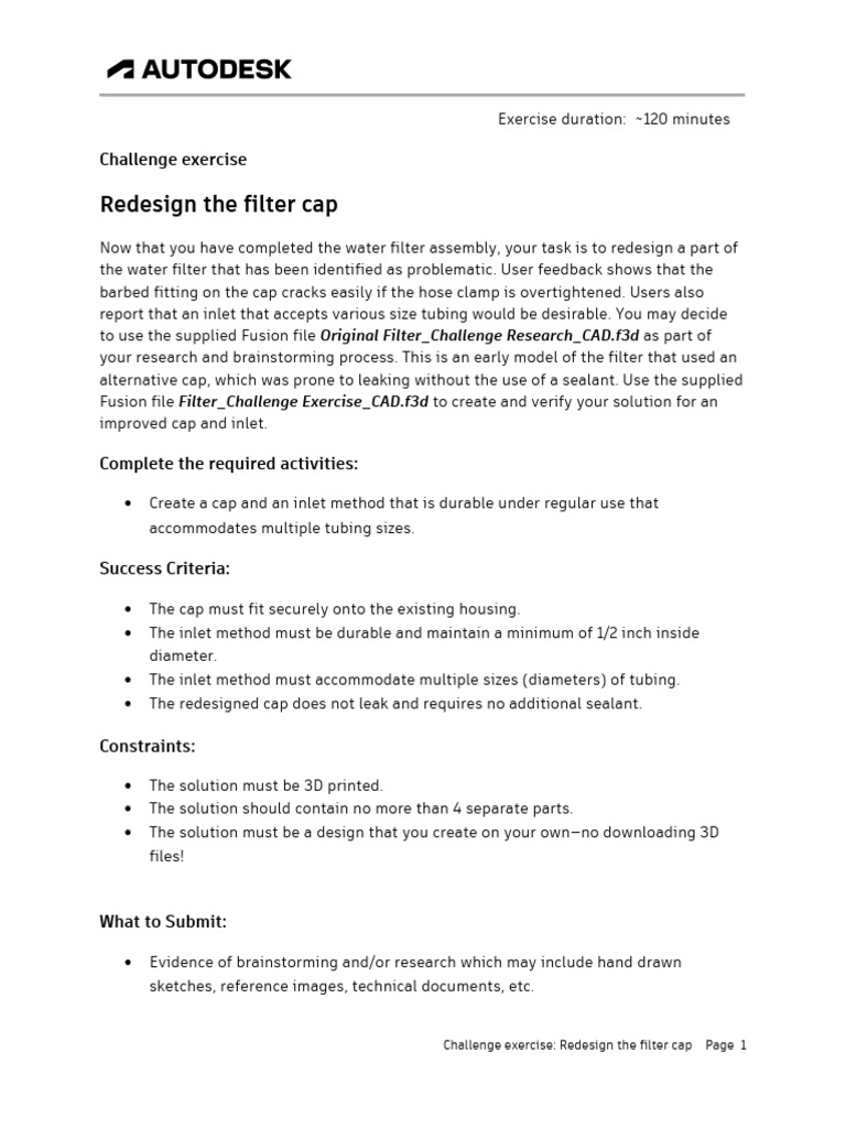 FUSDWF24 CC Redesign Filter Cap Rubric | PDF | Drawing | 3 D Printing