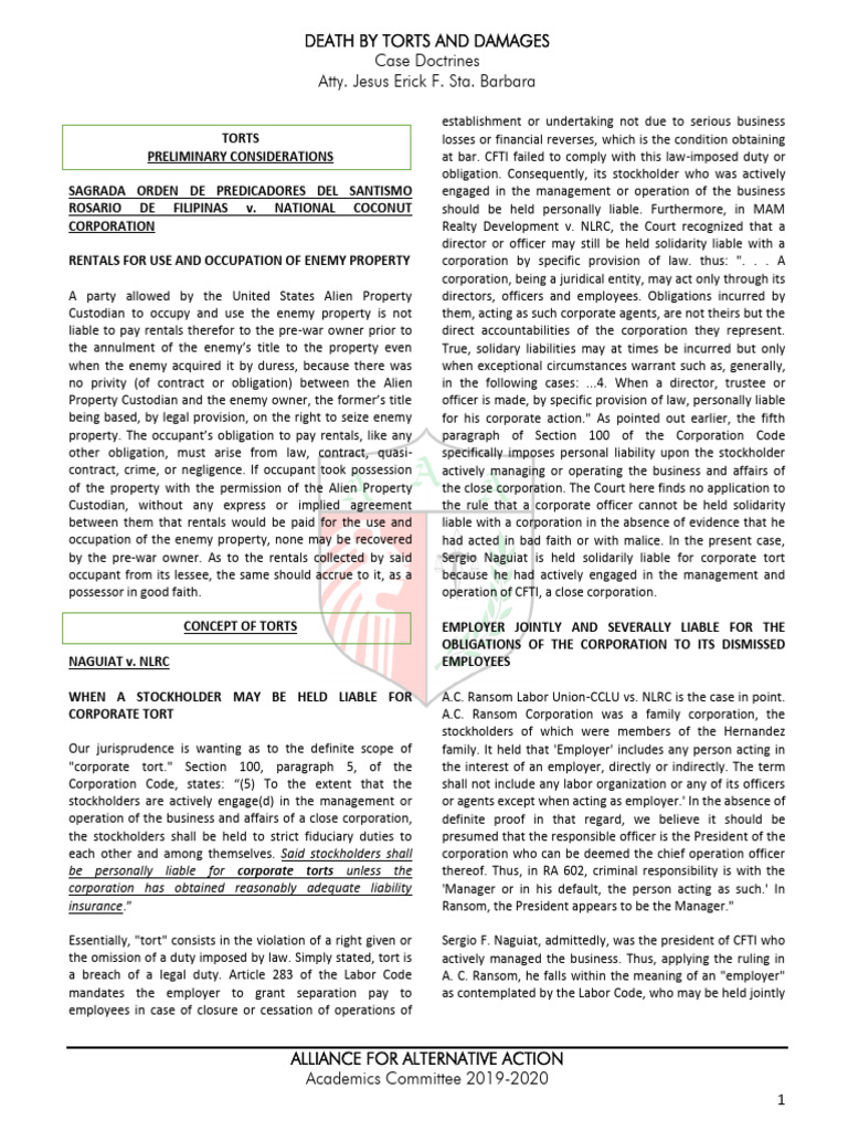 Death by Torts and Damages AAA Sta Barbara (2) | PDF | Tort | Negligence