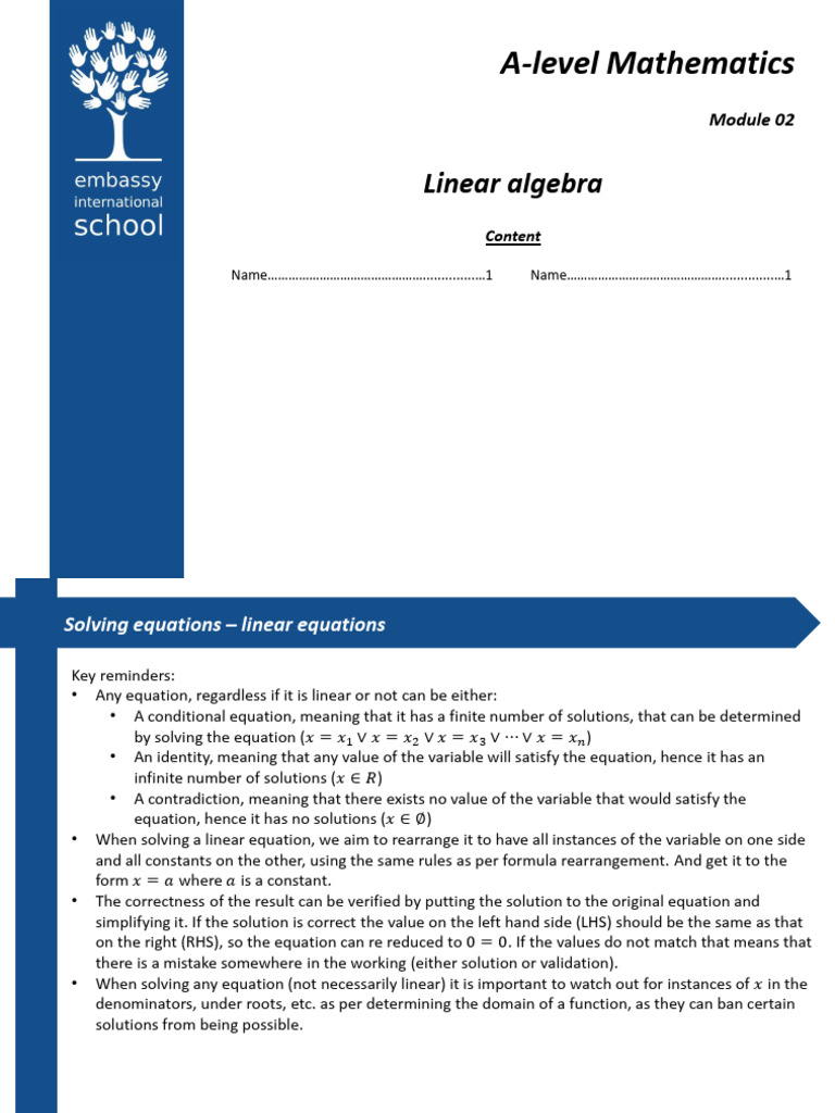 Module 02 Linear Algebra | PDF | Equations | Function (Mathematics)