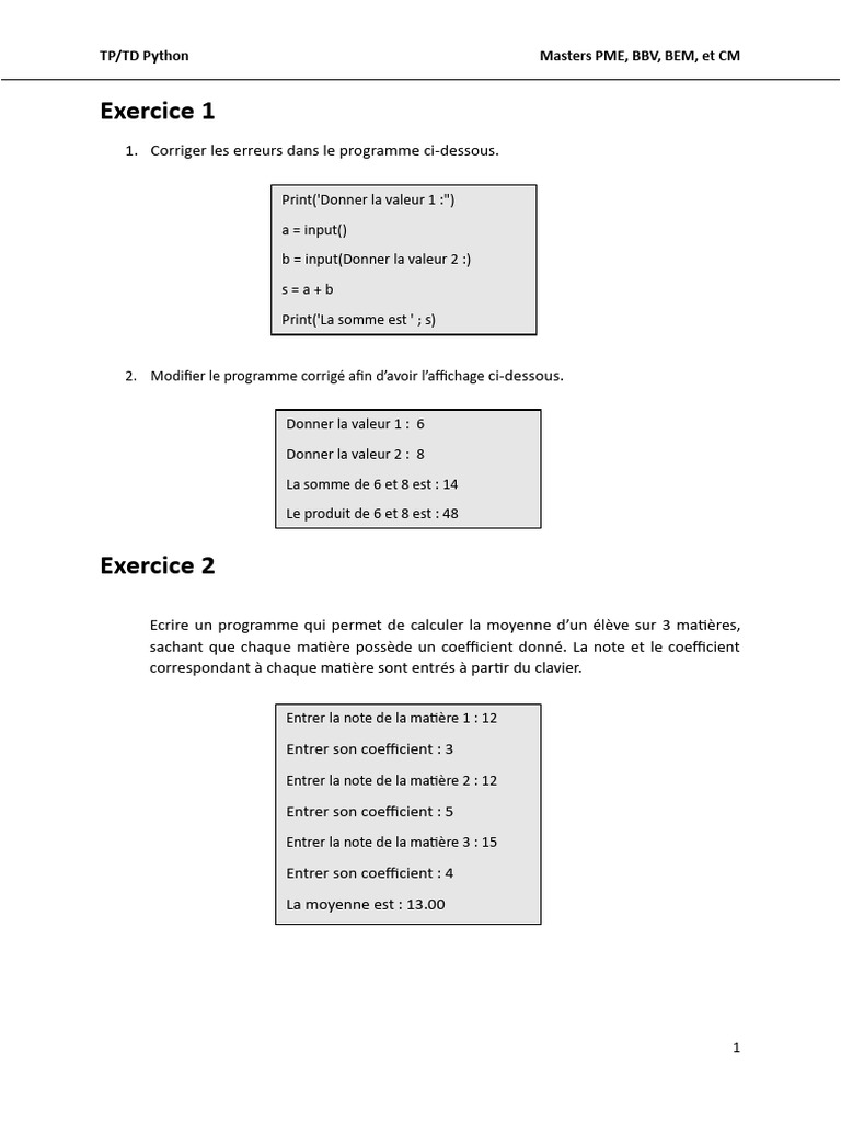 TP - TD Python Masters Biologie, Physique, Et Chimie | PDF ...