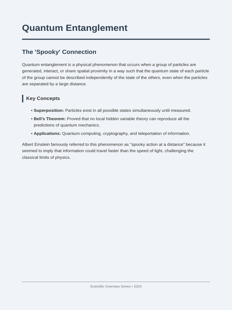 Science Topic 1 Quantum Entanglement | PDF