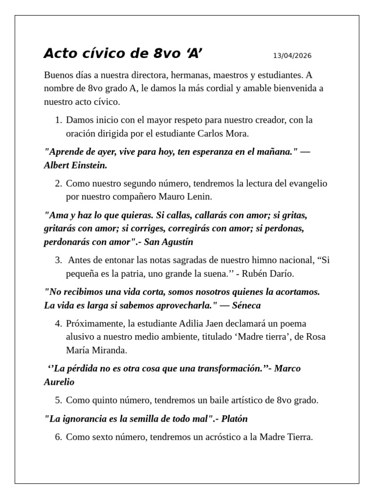 Acto Cívico de 8vo (1) | PDF