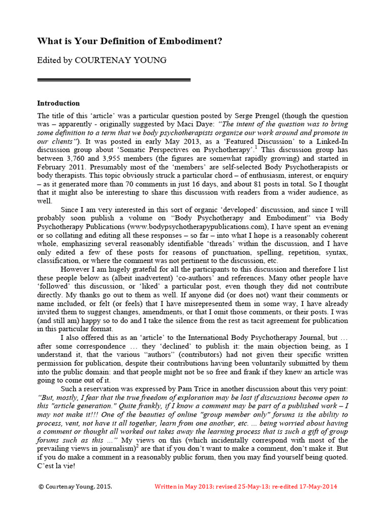 What is Your Definition of Embodiment | PDF | Embodied Cognition ...