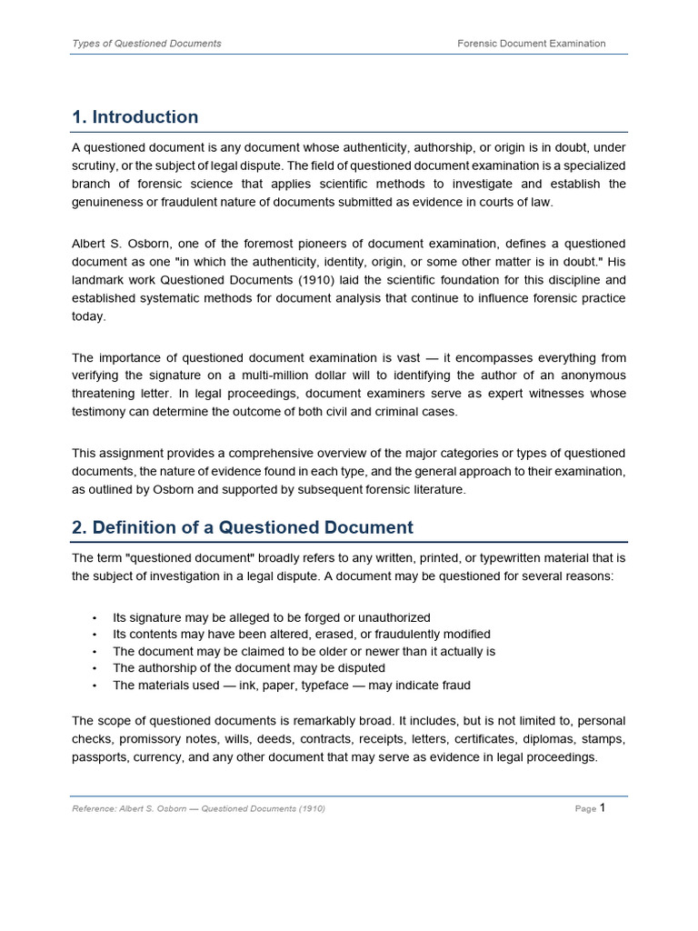 Types of Questioned Documents | PDF | Forensic Science | Document
