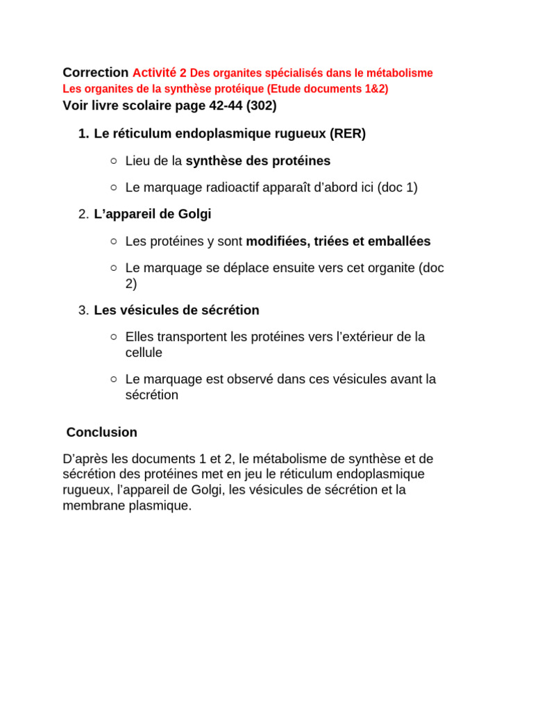 CORRECTION ACTIVITE 2 Différenciation Enzyme Livre Scolaire | PDF