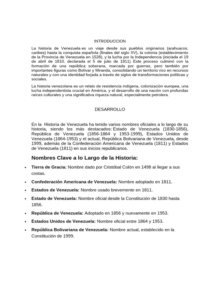 Historia de Venezuela | PDF | Colonización española de las Américas ...