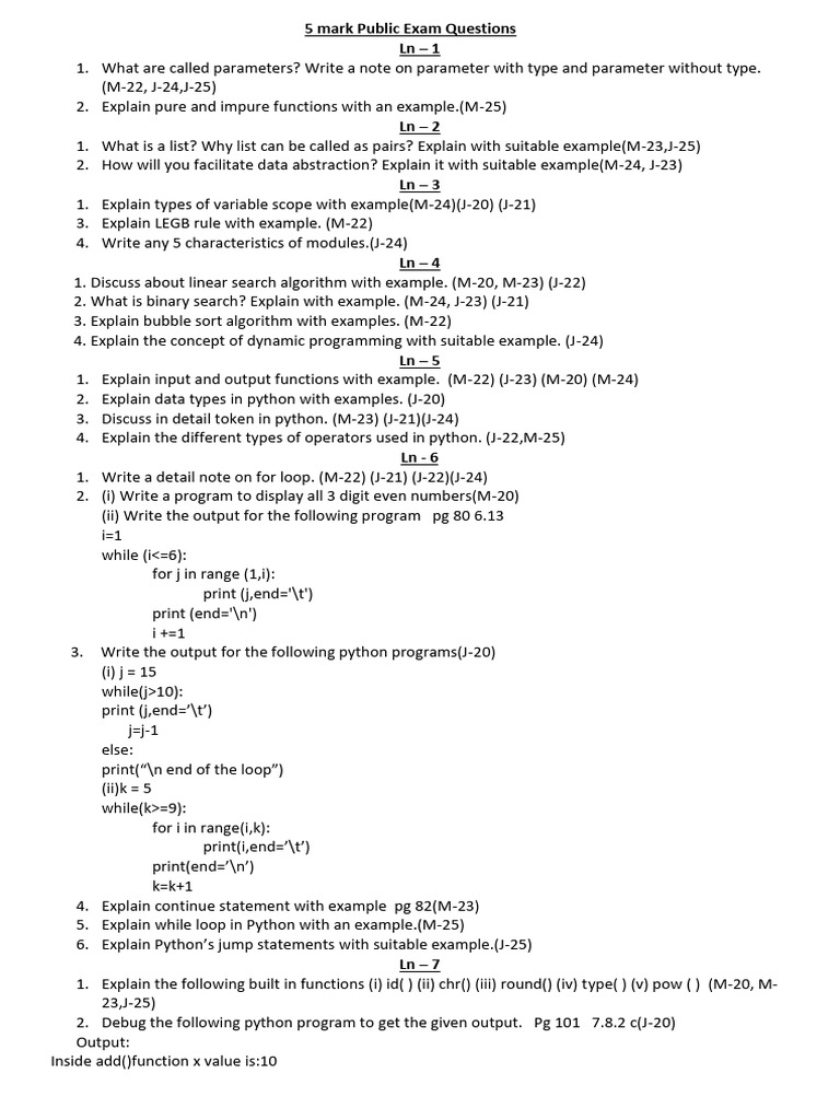 5 Marks Public Questions Xii Cs.docx | PDF | Parameter (Computer ...