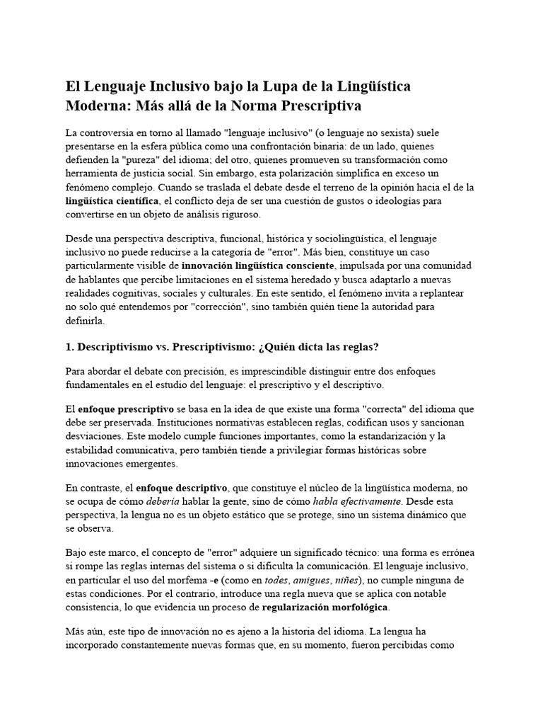 El Lenguaje Inclusivo Bajo La Lupa de La Lingüística Moderna - Más Allá ...