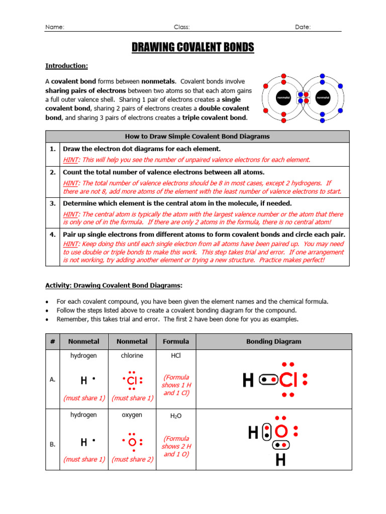 6.1. Matter - Drawing Covalent Bond Diagrams | PDF | Chemical Bond ...