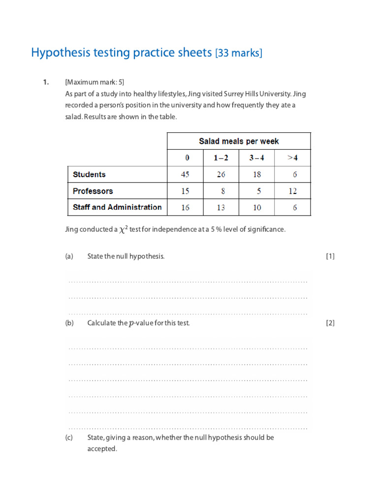 Hypothesis Testing Practice Sheets 1 | PDF | P Value | Statistical Theory