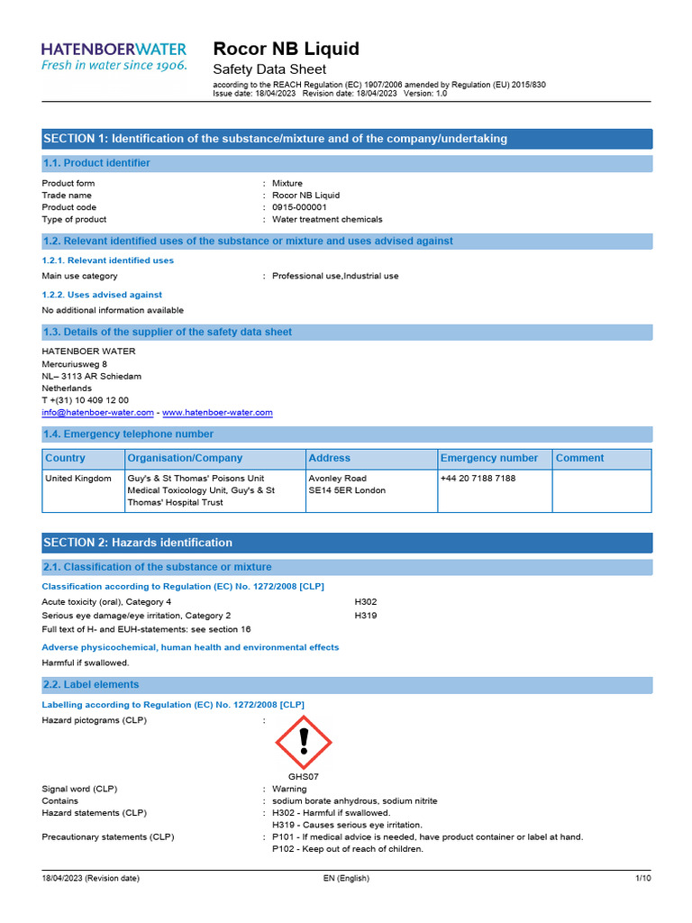 Unitor ROCOR NB LIQUID | PDF | Dangerous Goods | Toxicity
