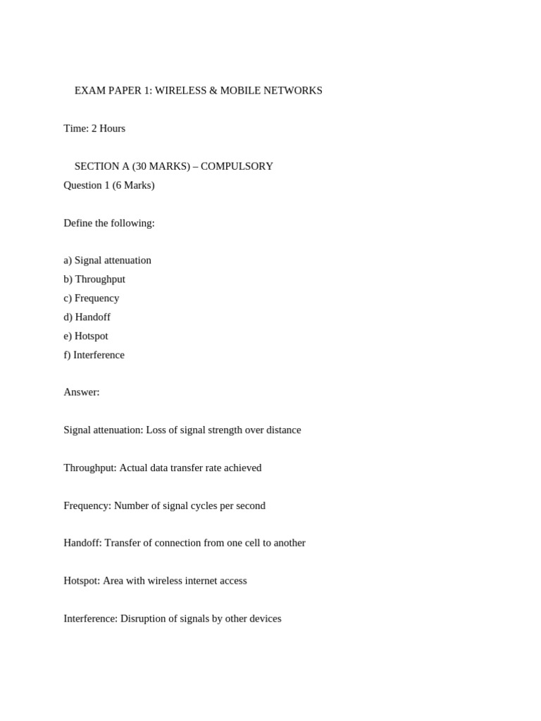 ? Exam Paper 1 - Wireless & Mobile Networks | PDF | Computer Network ...