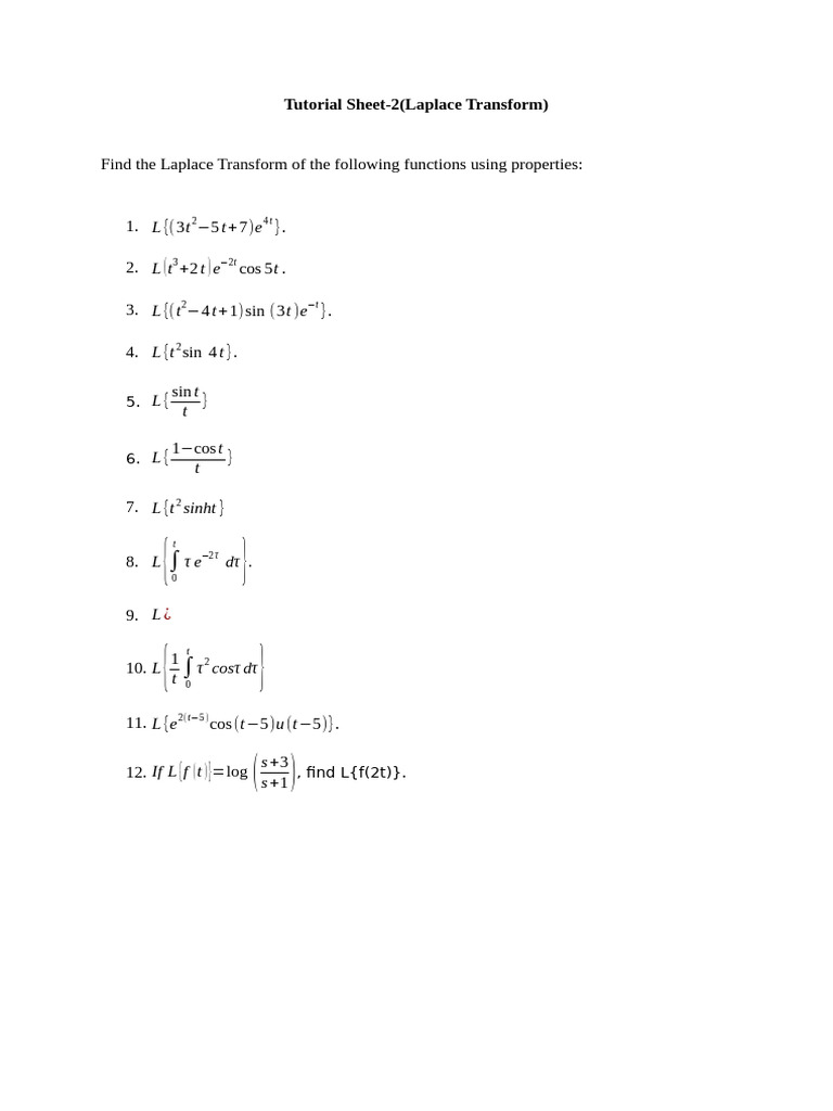 Laplace Tutorial Sheet-2 | PDF