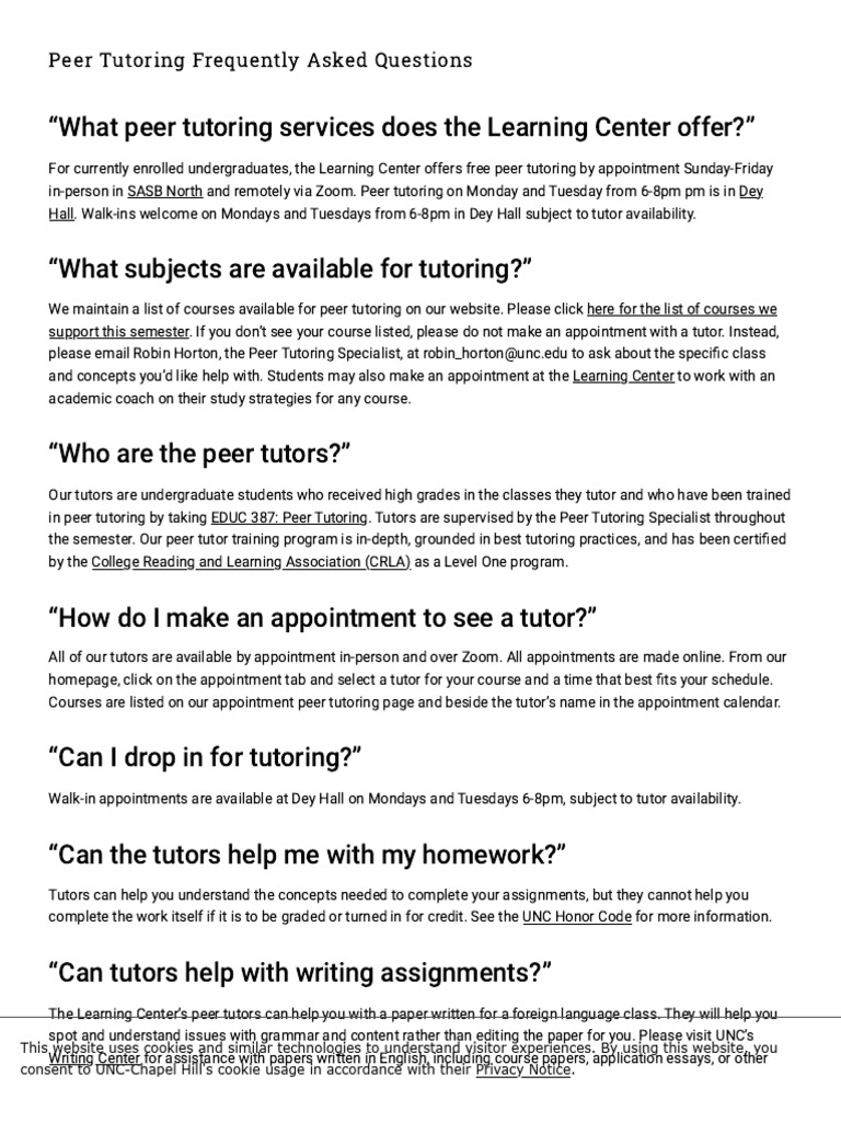Peer Tutoring Frequently Asked Questions – The Learning Center | PDF