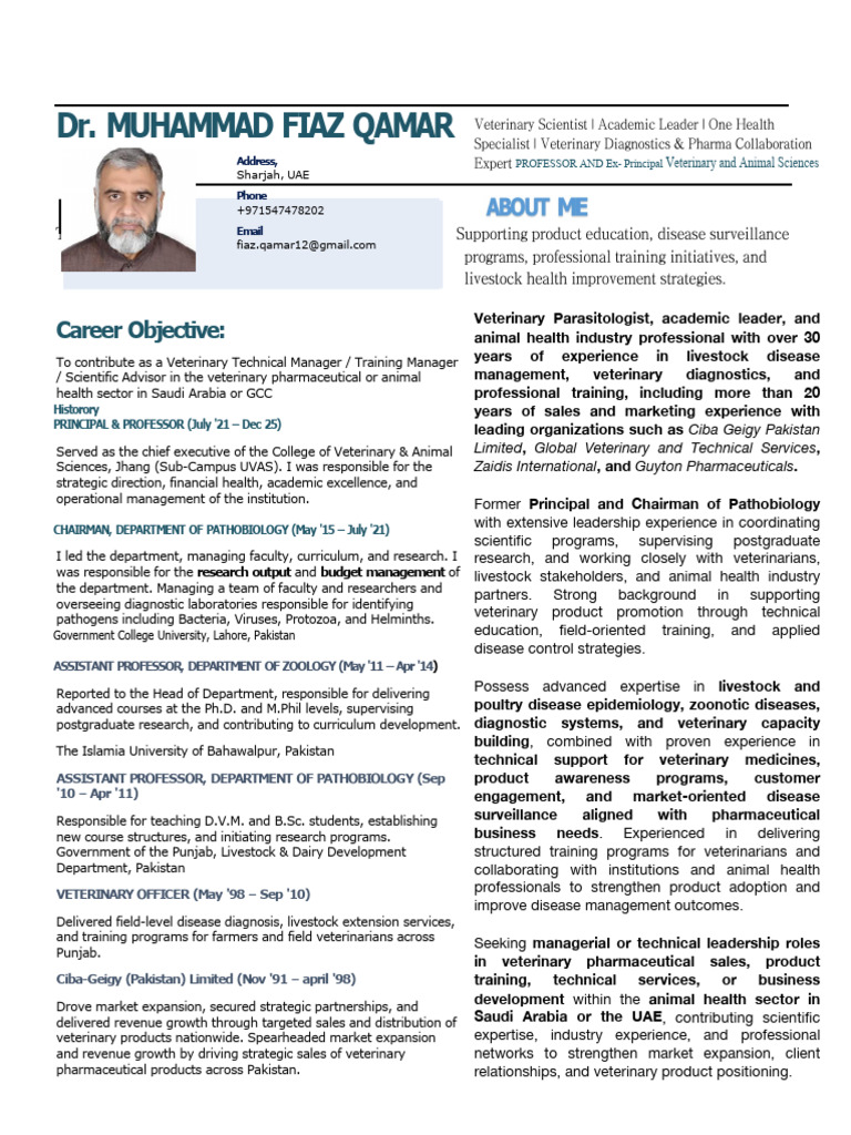 Sales Resume Fiaz Qamar | PDF | Veterinary Medicine | Livestock