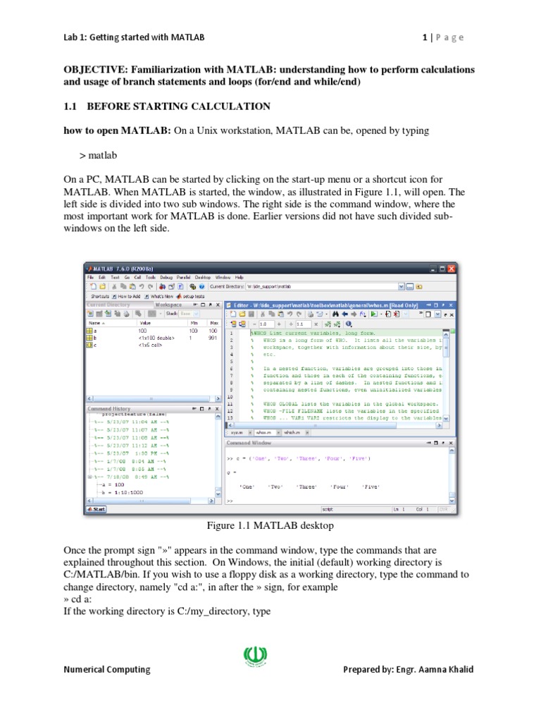Lab 1: Getting Started With Matlab 1 | PDF | Control Flow ...