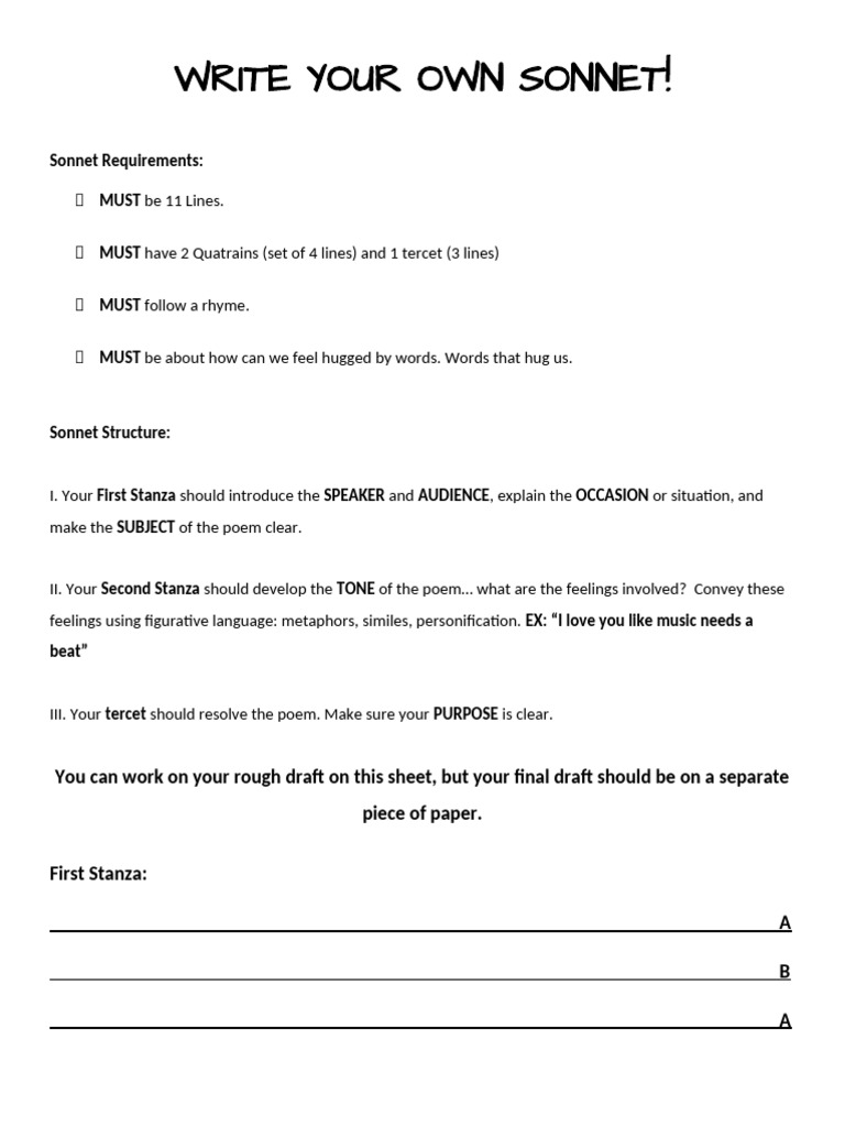 Sonnet Worksheet 1 | PDF