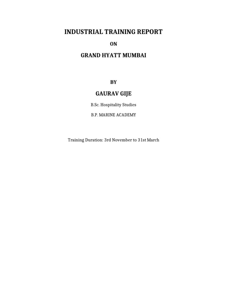 Grand Hyatt Training Report | PDF
