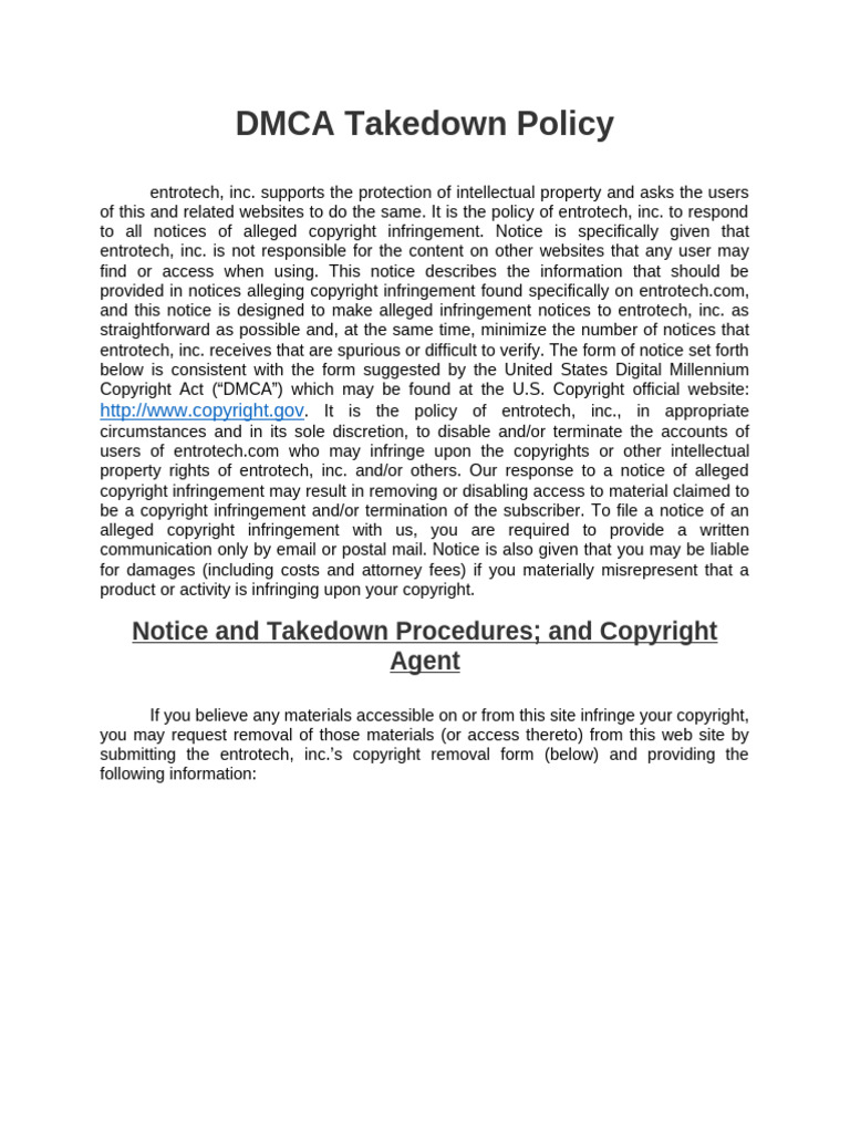 Dmca Takedown Policy 02216970x9d84a | PDF | Online Copyright ...