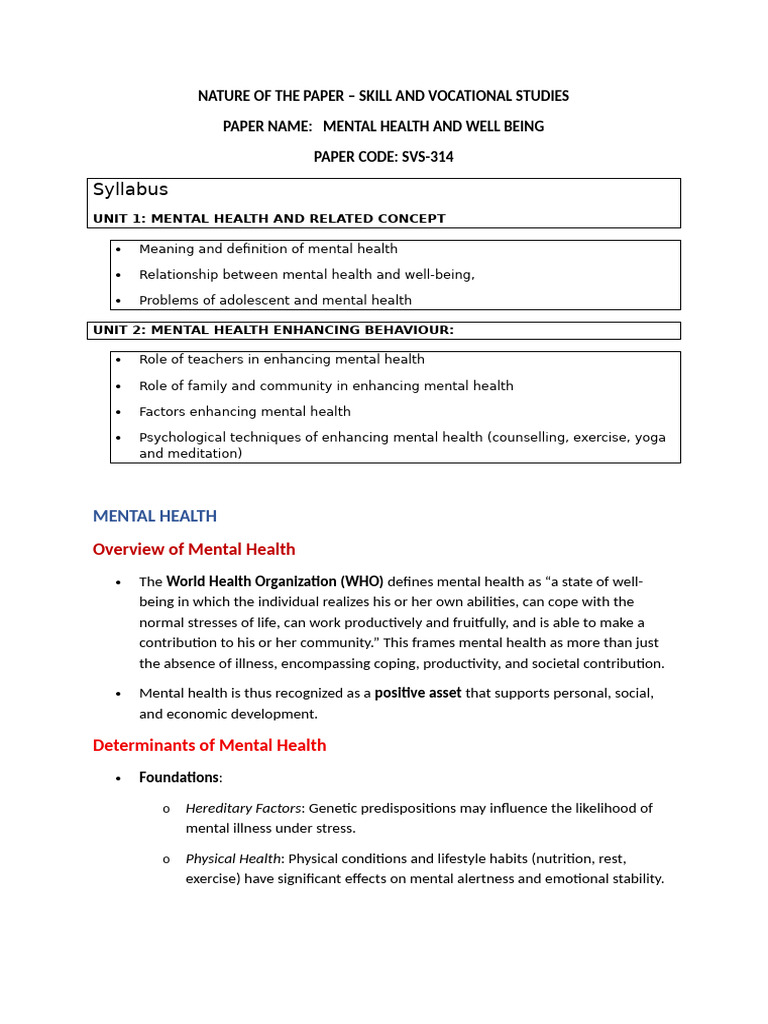 Mental Health and wellbeing | PDF | Well Being | Mental Health