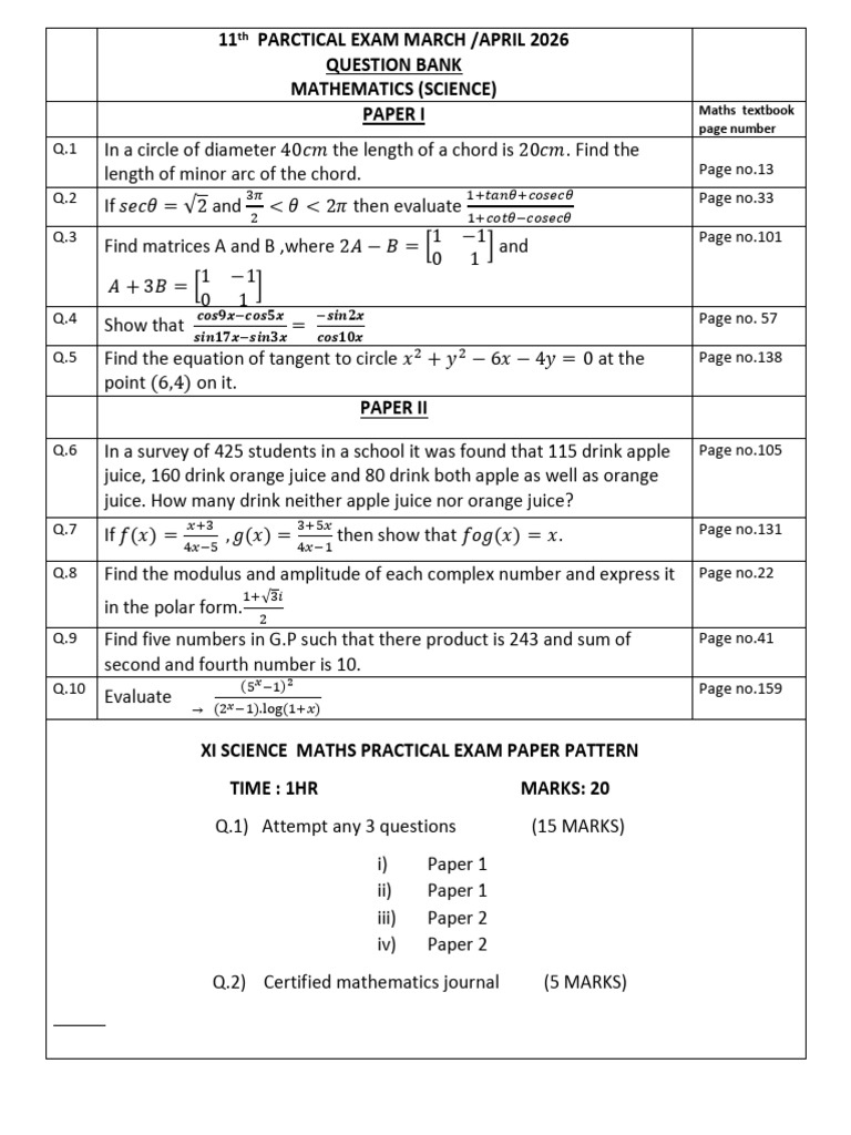 11th Sci(Maths )Practical Exam March 2026 (Question Bank ) | PDF ...