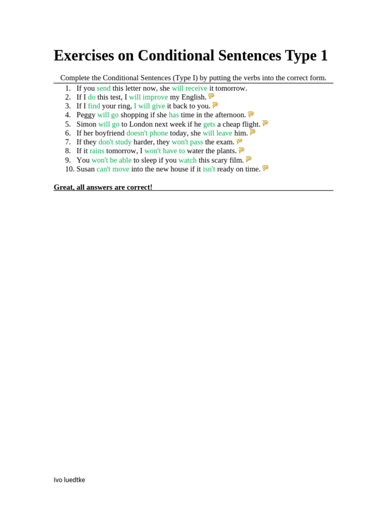 Exercises On Conditional Sentences Type 1 | PDF