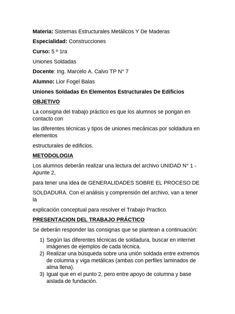 TP N7 Sis. Estruc. de Metalicos Y de Madera | PDF | Soldadura ...