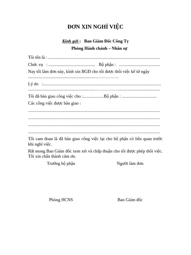 BMNV-02 Don Xin Nghi Viec | PDF