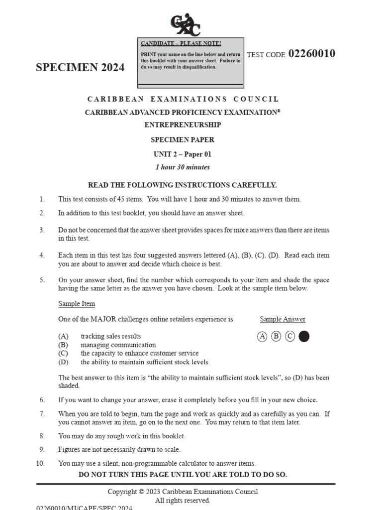 Entrepreneurship Mock Exam Unit 2 Paper 1 | PDF | Business Model | Sole ...