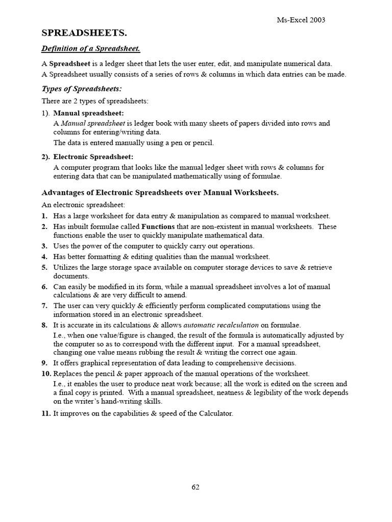 Ms Excel Notes.doc | PDF | Spreadsheet | Microsoft Excel