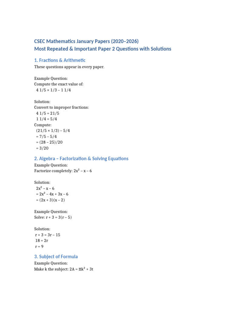 CSEC Repeated Questions 2020 2026 | PDF