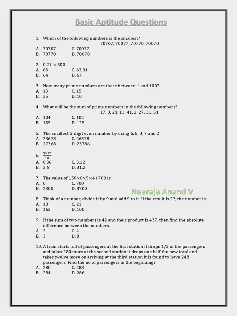Basic Aptitude Questions 1 | PDF