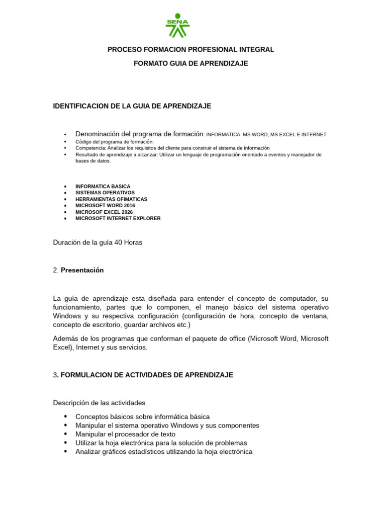 Guia de Aprendizaje Word | PDF | Informática | Microsoft Excel